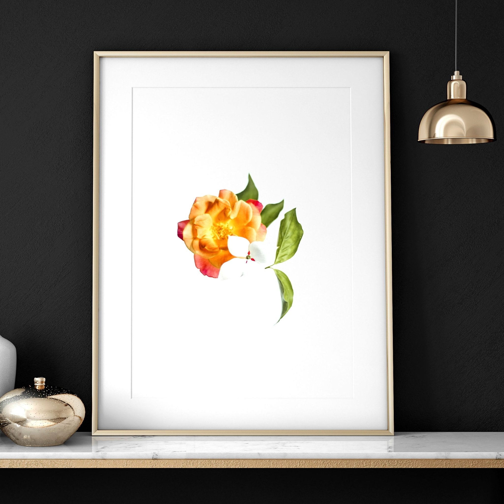 Set of 3 framed wall art prints featuring vibrant Shabby Chic Florals in Red, Yellow, and Green tones, perfect for bedroom decor.