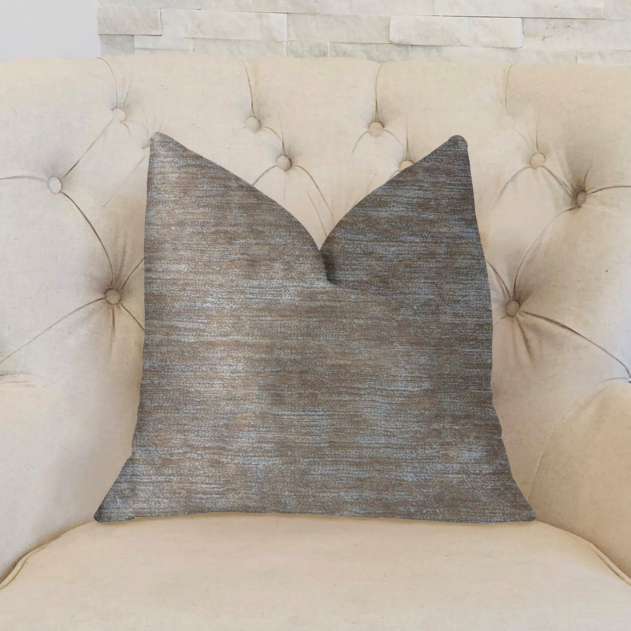 Bella Isabella Brown and Beige Luxury Throw Pillow featuring a double-sided design with an invisible zipper, made from a cotton-linen-polyester blend.