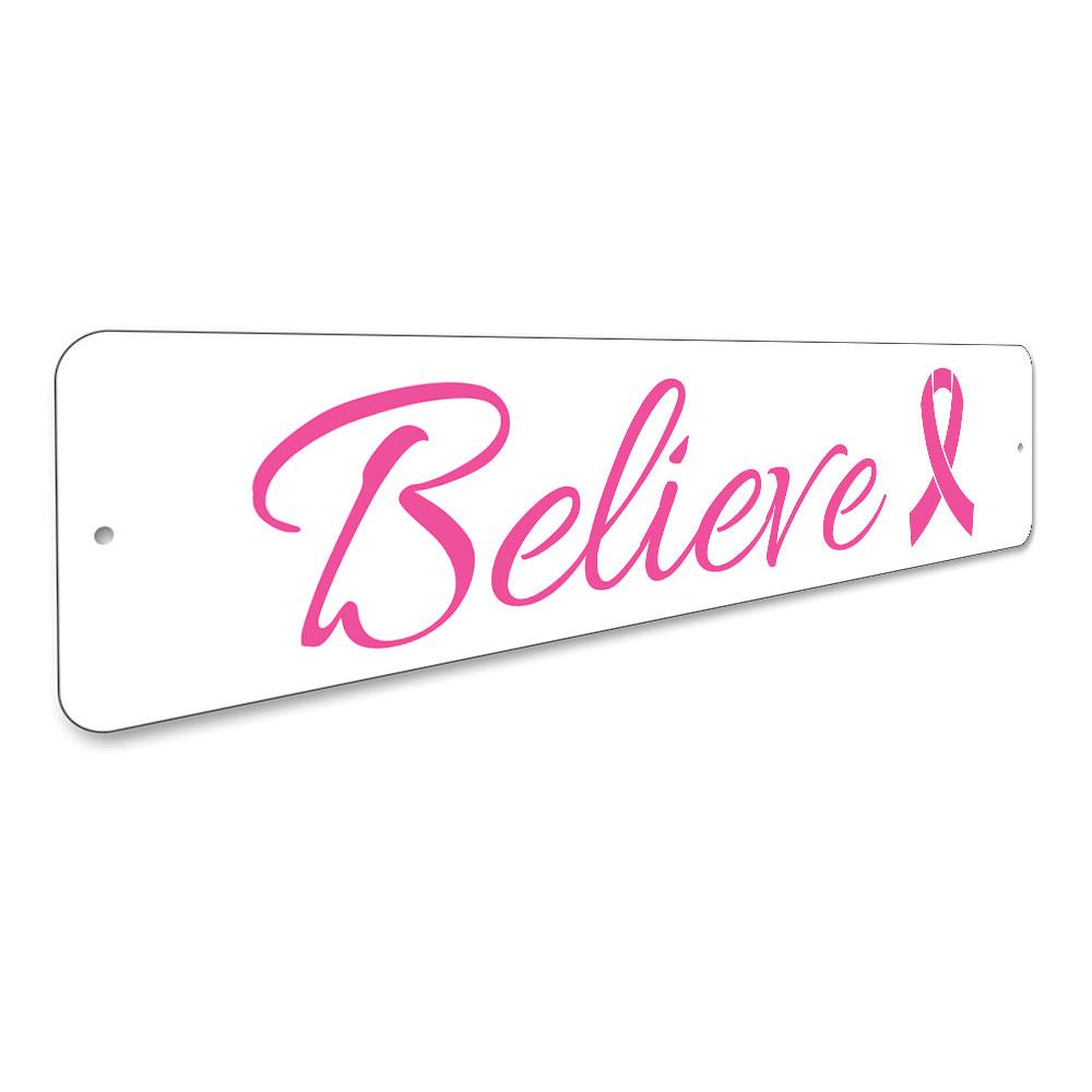 A beautifully crafted Believe Sign made of high-quality aluminum, featuring customizable text options, perfect for home decor.