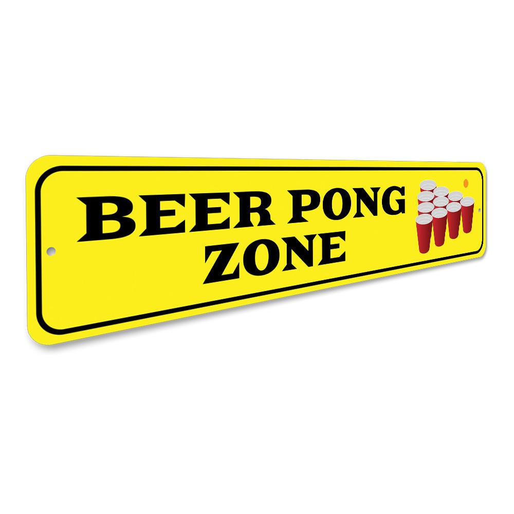Beer Pong Zone Party Sign made of durable aluminum, featuring vibrant colors and customizable text, perfect for game rooms and parties.