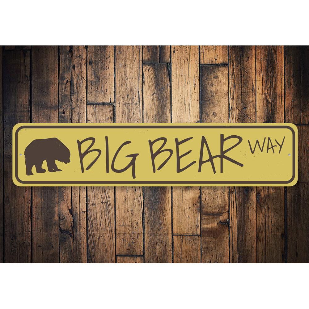 Big Bear Way Sign made of high-quality aluminum, featuring a rustic design perfect for lakehouses.