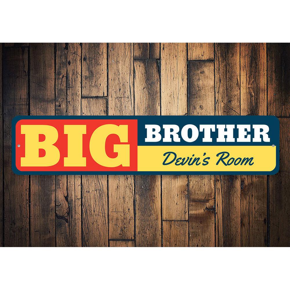 A decorative Big Brother sign made of high-quality aluminum, featuring customizable text, perfect for children's rooms.