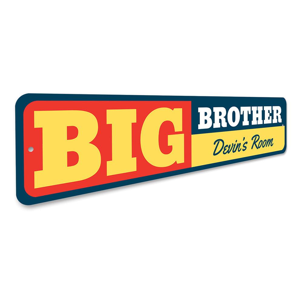 A decorative Big Brother sign made of high-quality aluminum, featuring customizable text, perfect for children's rooms.