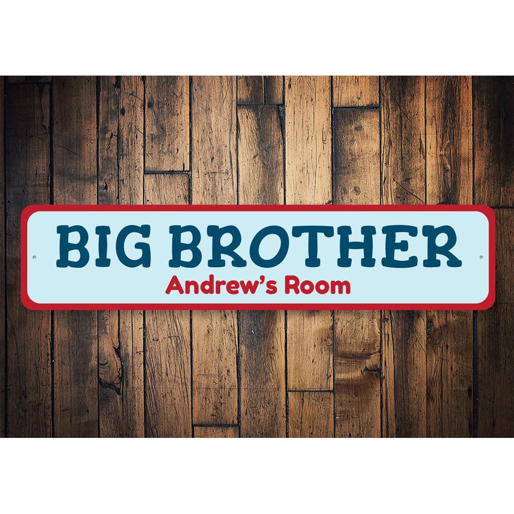 Big Brothers Room Sign made of durable aluminum, featuring customizable text for a personalized touch in a child's room.