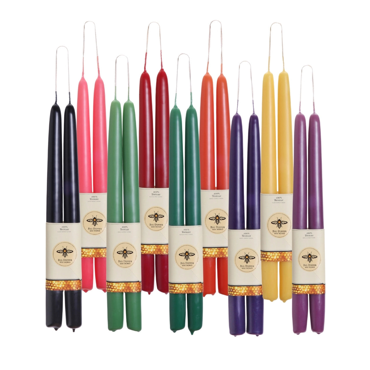 Big Dipper Wax Works 100% Pure Beeswax GRAND Tapers, elegant 15-inch candles with a warm glow, perfect for any occasion.