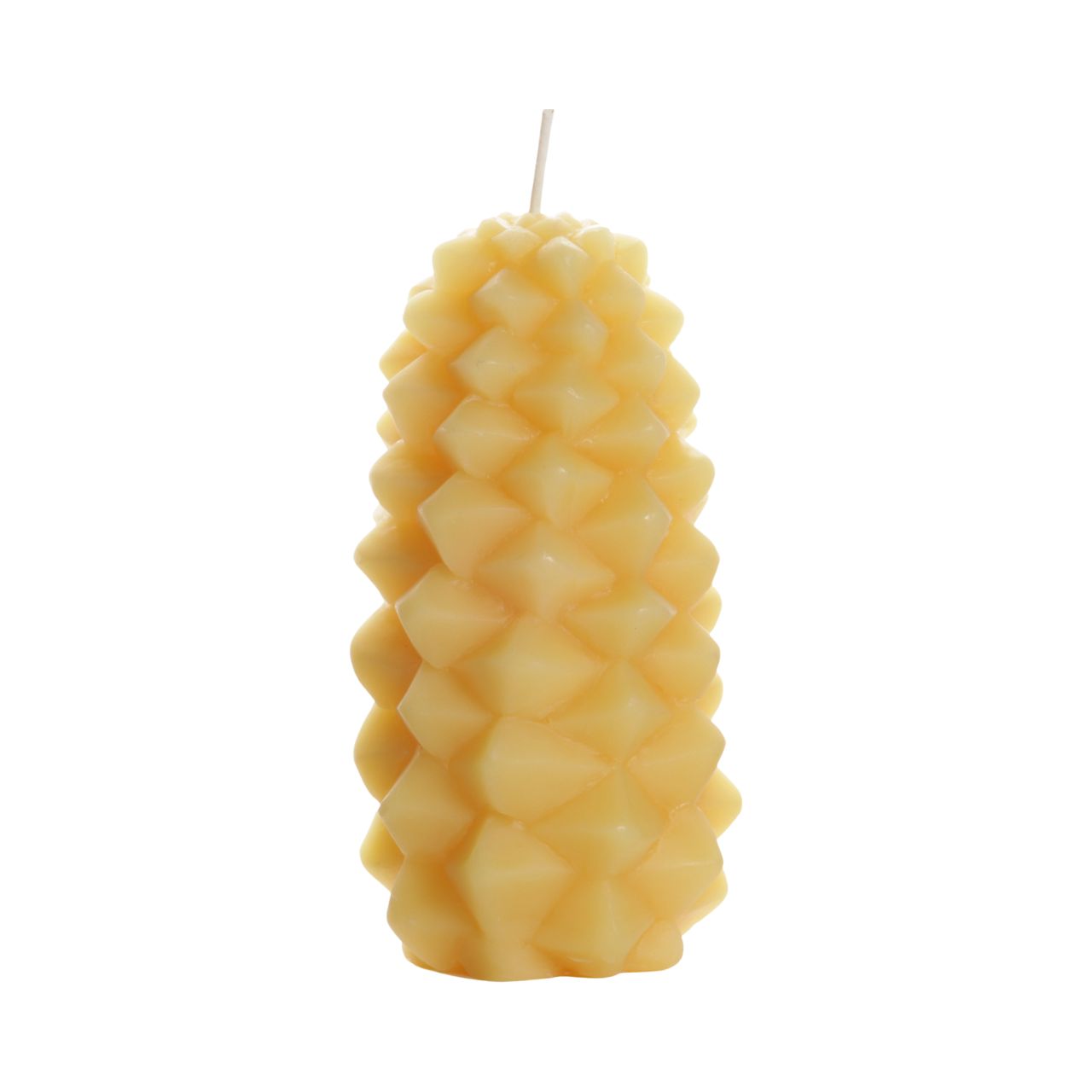 A set of Big Dipper Wax Works Beeswax Pinecone Candles in various sizes, showcasing their natural colors and intricate details.
