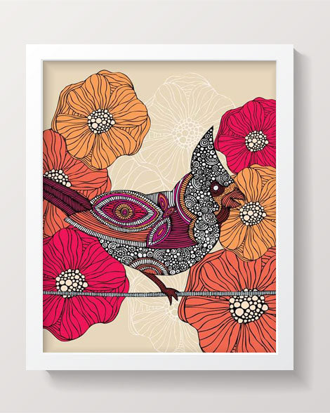 Billy the Cardinal archival art print featuring vibrant colors and intricate pen and ink details, signed by the artist.