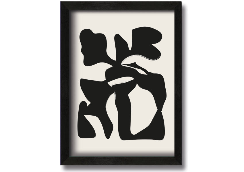 A framed Black Abstract Splodge print showcasing a unique abstract design, available in various frame colours.