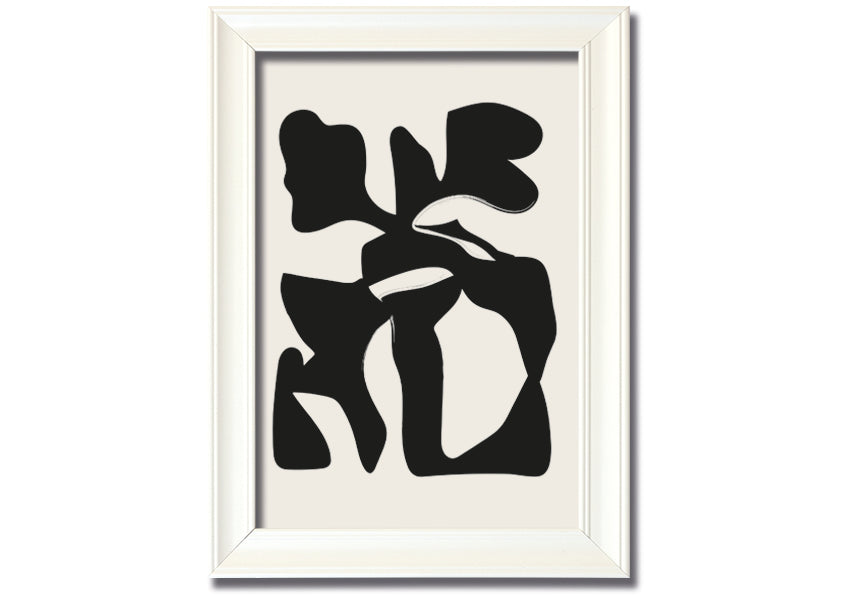 A framed Black Abstract Splodge print showcasing a unique abstract design, available in various frame colours.