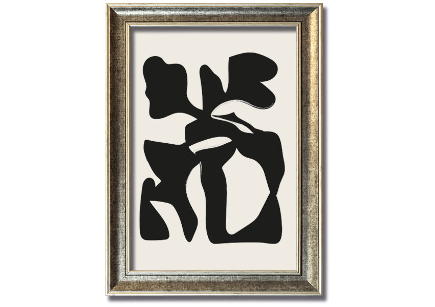 A framed Black Abstract Splodge print showcasing a unique abstract design, available in various frame colours.