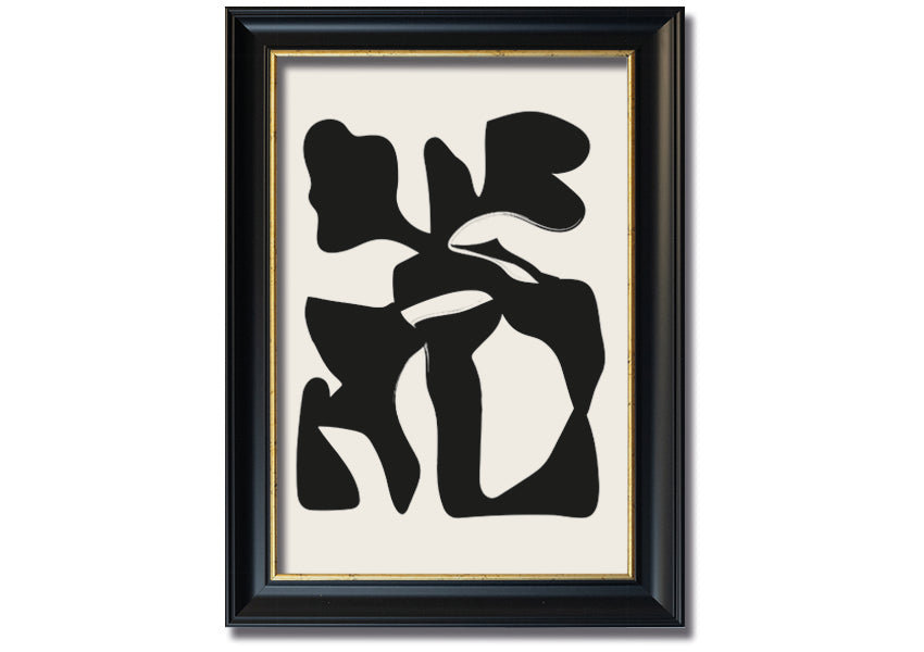 A framed Black Abstract Splodge print showcasing a unique abstract design, available in various frame colours.