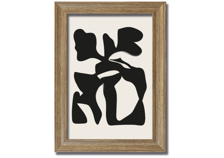 A framed Black Abstract Splodge print showcasing a unique abstract design, available in various frame colours.