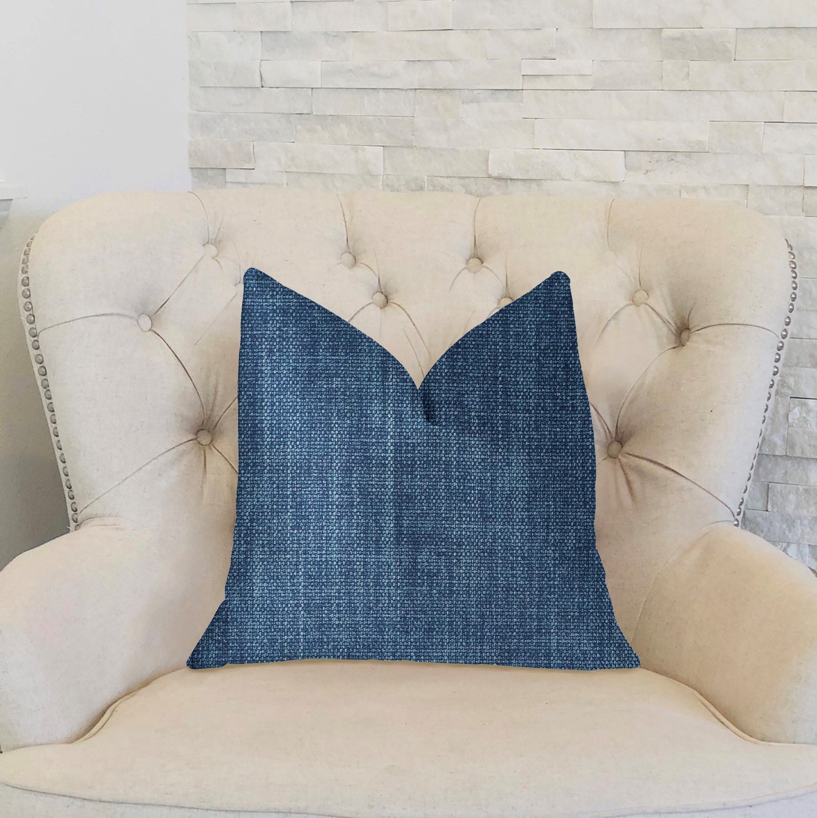 Blue Moon Blue Luxury Throw Pillow showcasing elegant blue fabric with invisible zipper and double-sided design.