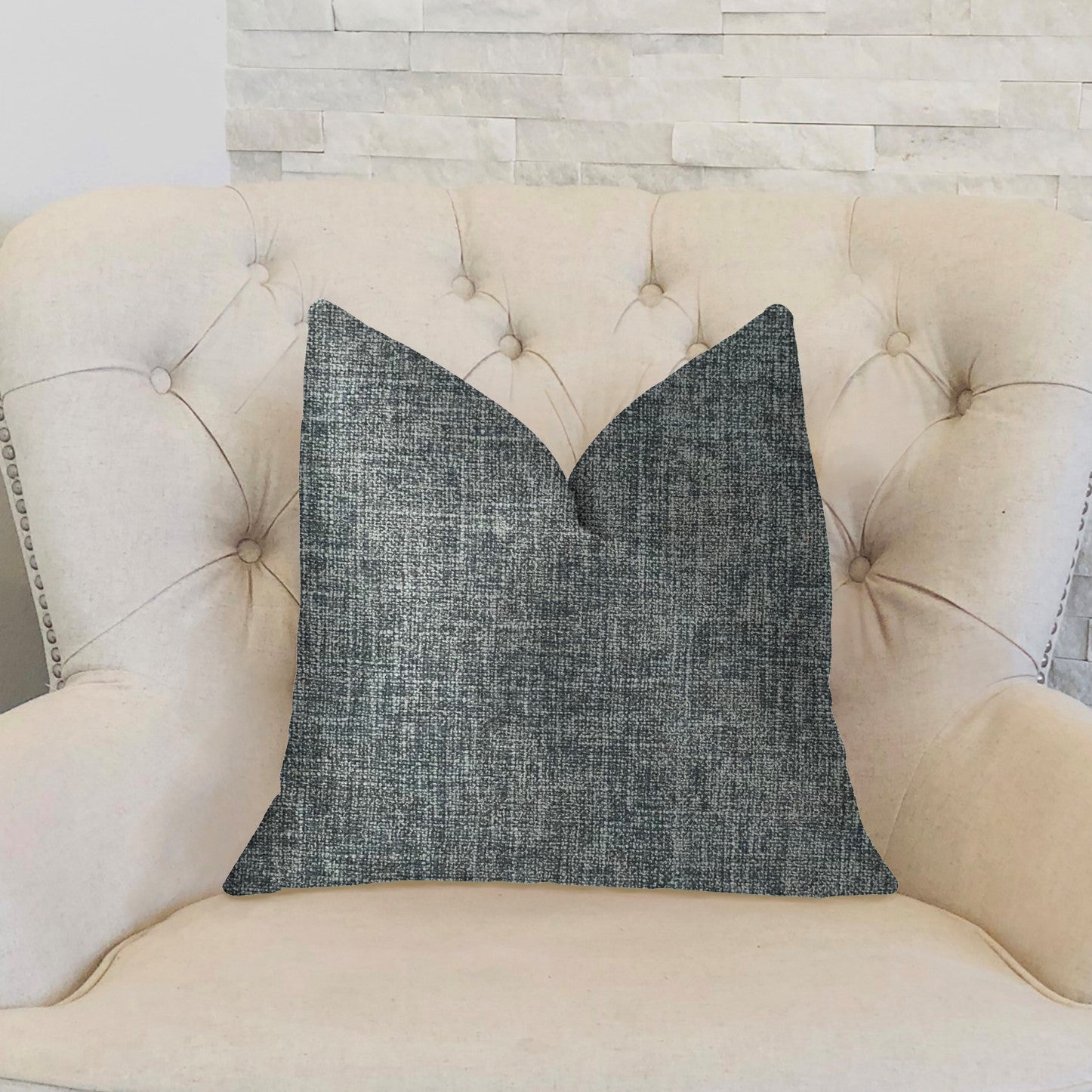 Blue Mountain Blue Luxury Throw Pillow showcasing its textured fabric and elegant design, perfect for home decor.