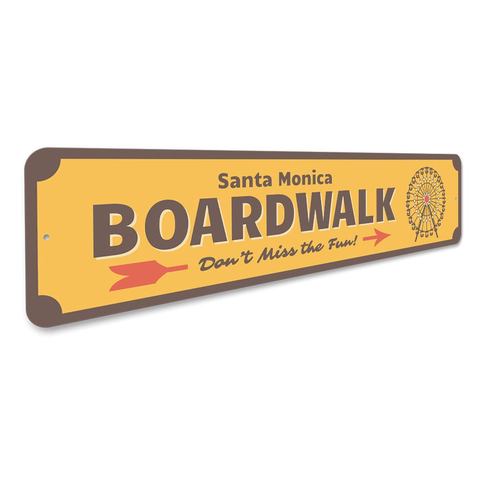 A decorative Boardwalk Ferris Wheel Sign made of high-quality aluminum, featuring vibrant colors and a whimsical design, perfect for home decor.