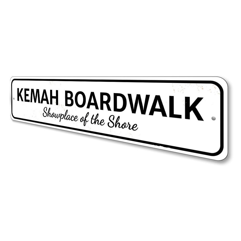 Customizable Boardwalk Showplace Sign made of high-quality aluminum, featuring pre-drilled holes for easy mounting.