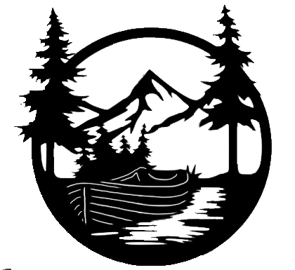 Boat Mountains Scene metal wall art featuring serene outdoor landscape, crafted from durable 16 gauge steel with a low gloss finish.