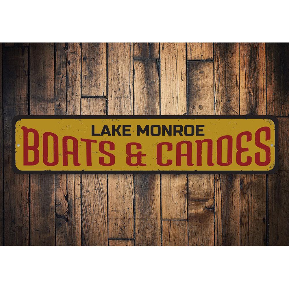Customizable Boats & Canoes Sign made from durable aluminum, perfect for lakehouse decor.