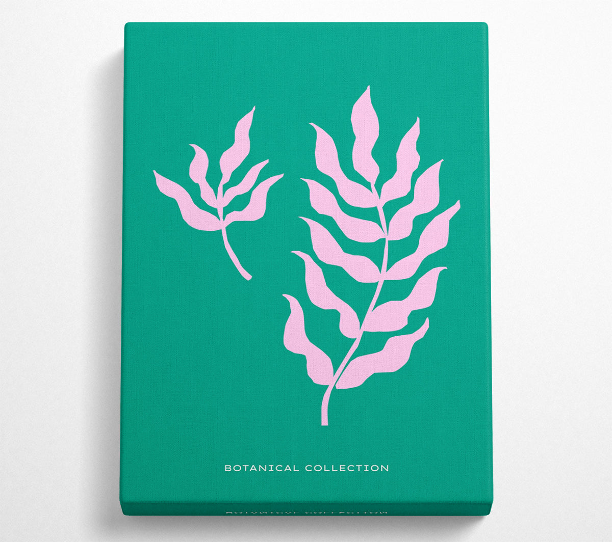 Bohemian Leaves On Green artwork printed on coated polyester canvas, mounted on a 44mm box frame, showcasing vibrant leaf patterns.