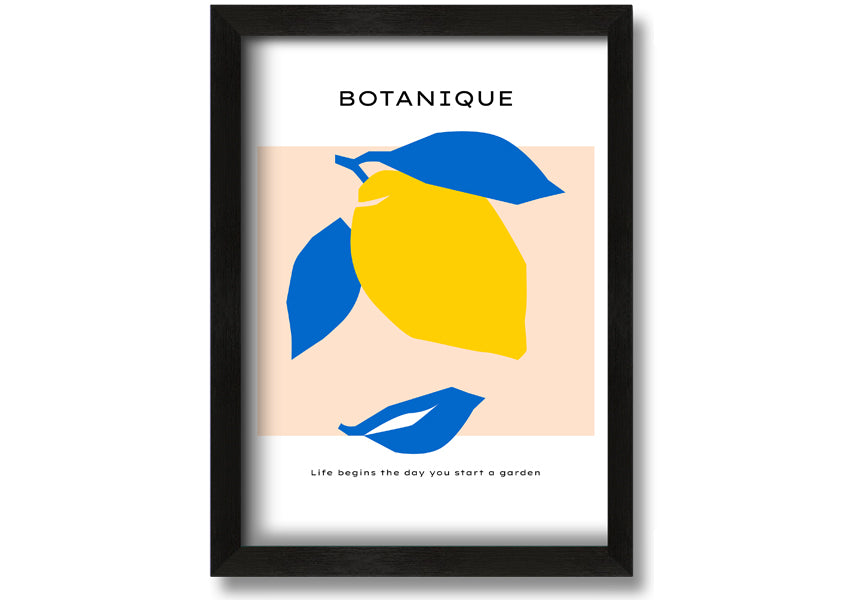 A vibrant Bohemian Lemon framed print showcasing a lemon motif in a stylish frame, ready to hang.