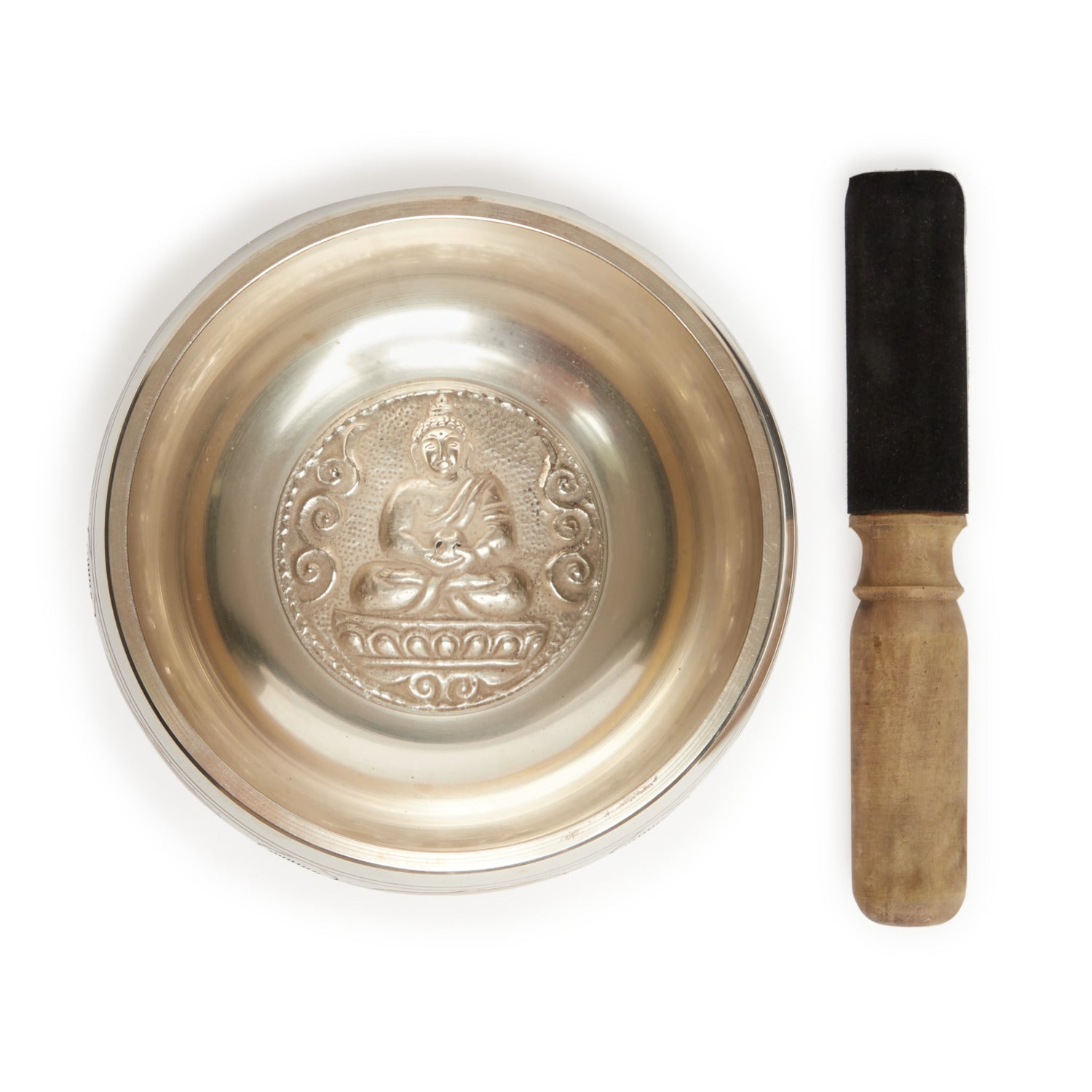 Bol tibétain en cuivre avec Bouddha en relief, idéal pour méditation et décoration spirituelle.