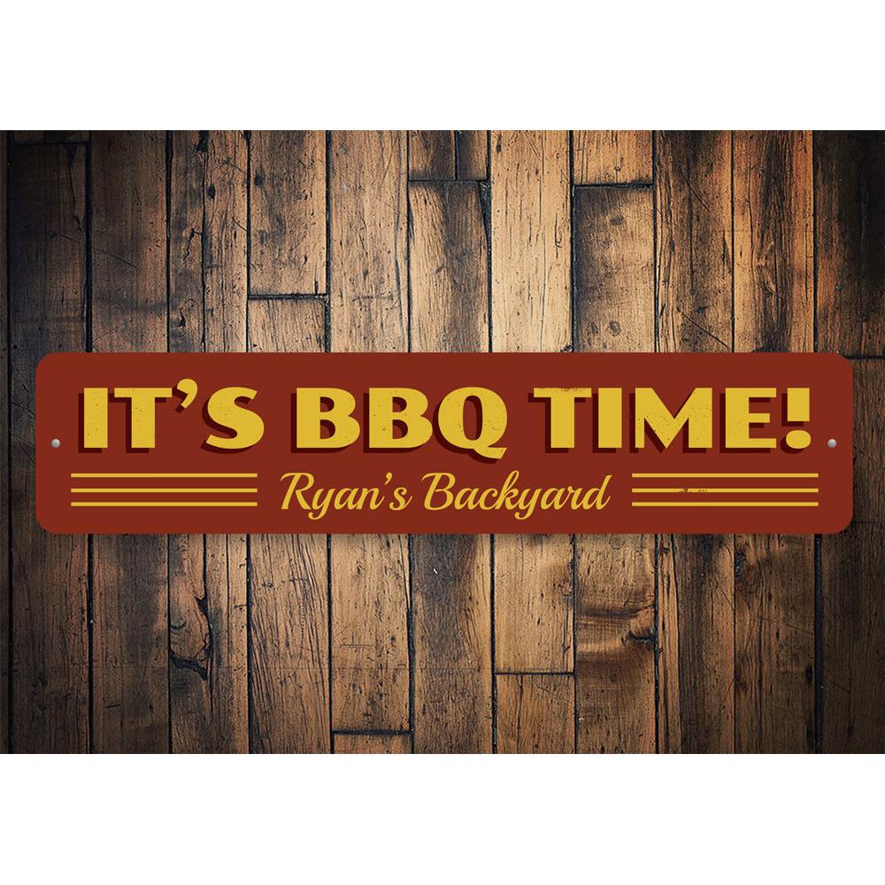 BBQ Time Sign made of high-quality aluminum, featuring a vibrant design perfect for restaurants and homes.