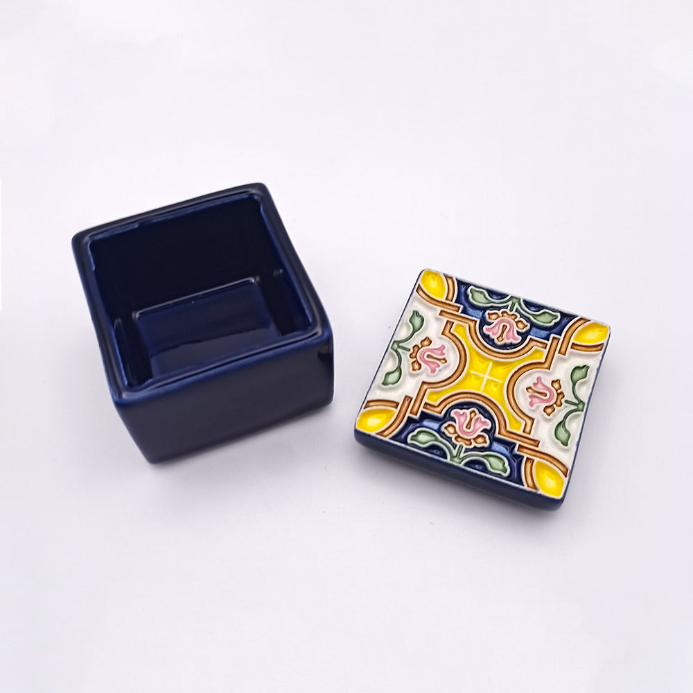 A beautifully handcrafted Braga Ceramic Box featuring intricate designs and vibrant colors, perfect for home decor.