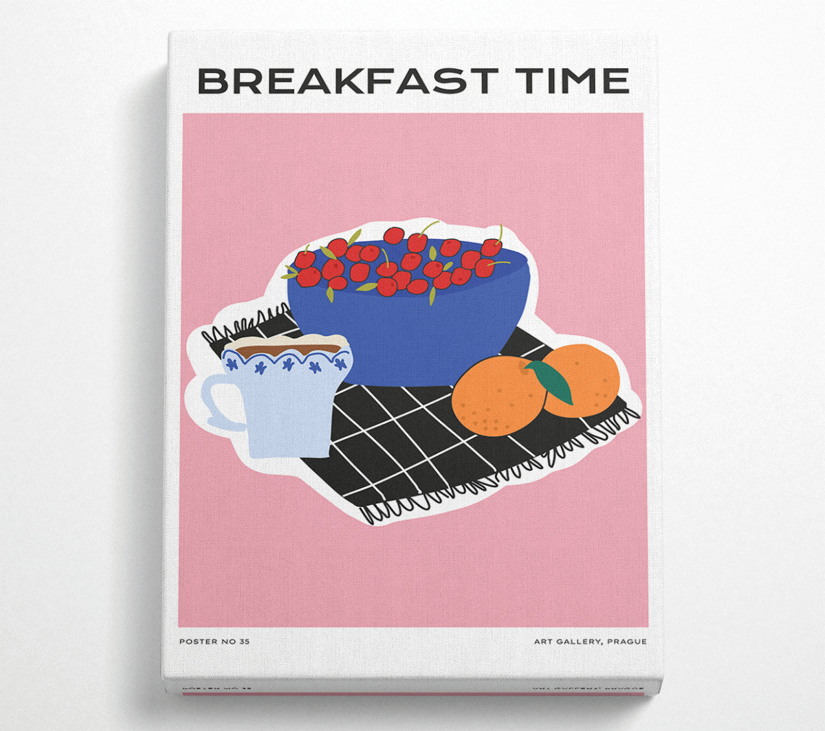 Breakfast Time canvas art featuring vibrant breakfast-themed imagery, mounted on a sturdy 44mm box frame, ready to hang.