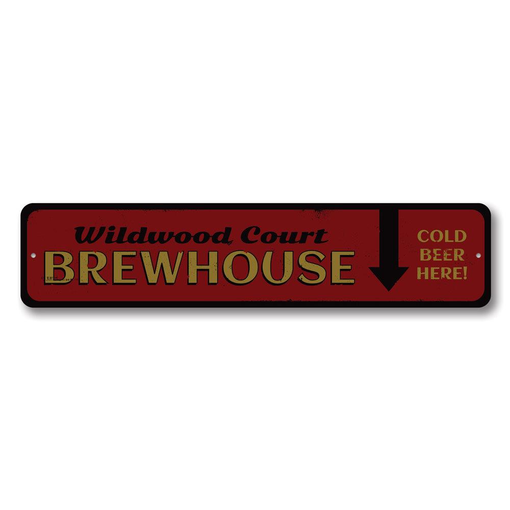 A decorative Brewhouse Sign made of high-quality aluminum, featuring customizable text and pre-drilled holes for easy mounting.