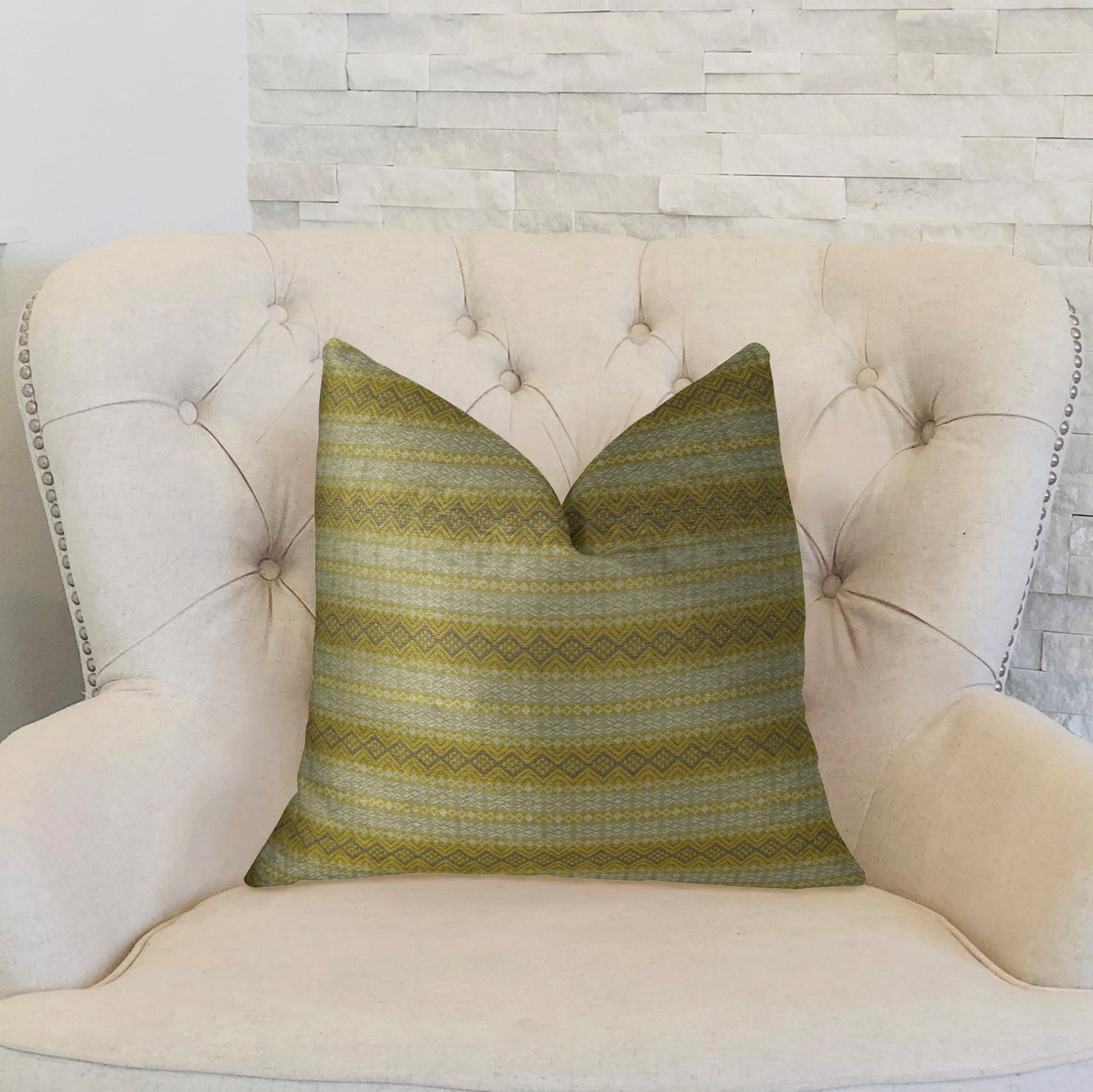 Bridge Cliff Taupe and Gray Handmade Luxury Pillow featuring a striped pattern, invisible zipper, and plush hypoallergenic insert.