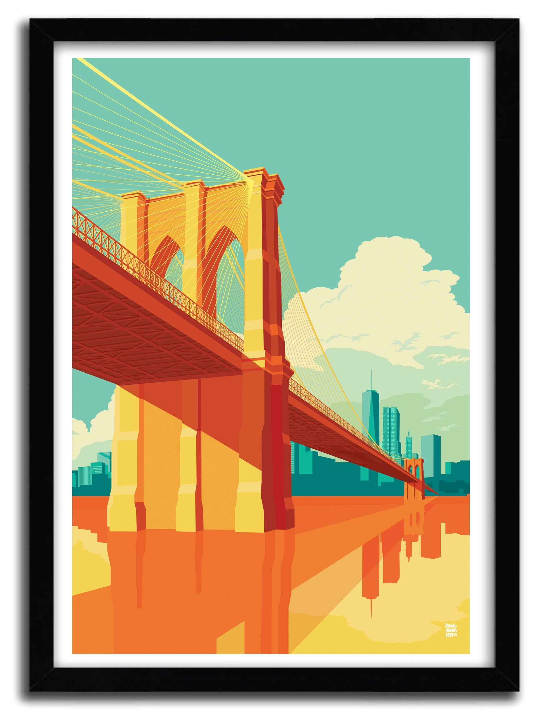 Brooklyn Bridge York print by Remko Heemskerk, showcasing vibrant colors and intricate details on fine arts paper.