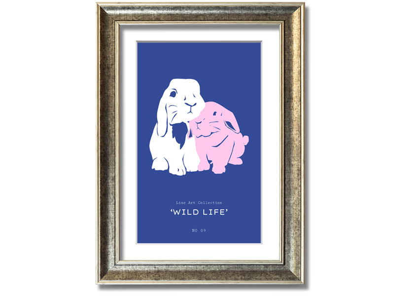 A charming framed print of a bunny rabbit, handmade in the UK, available in various frame colours.