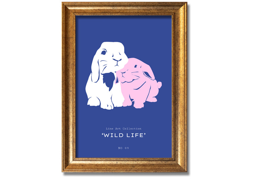 A charming framed print of a bunny rabbit, handmade in the UK, available in various frame colours.