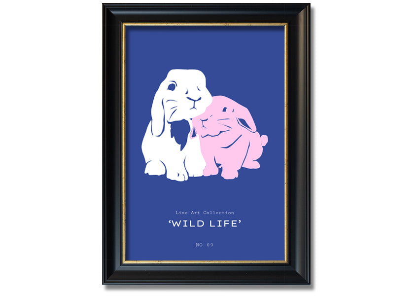 A charming framed print of a bunny rabbit, handmade in the UK, available in various frame colours.