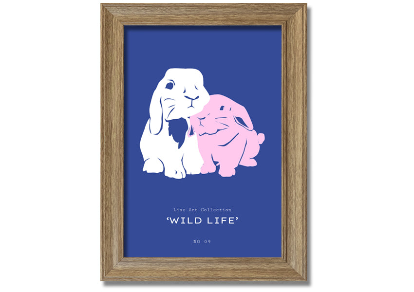 A charming framed print of a bunny rabbit, handmade in the UK, available in various frame colours.