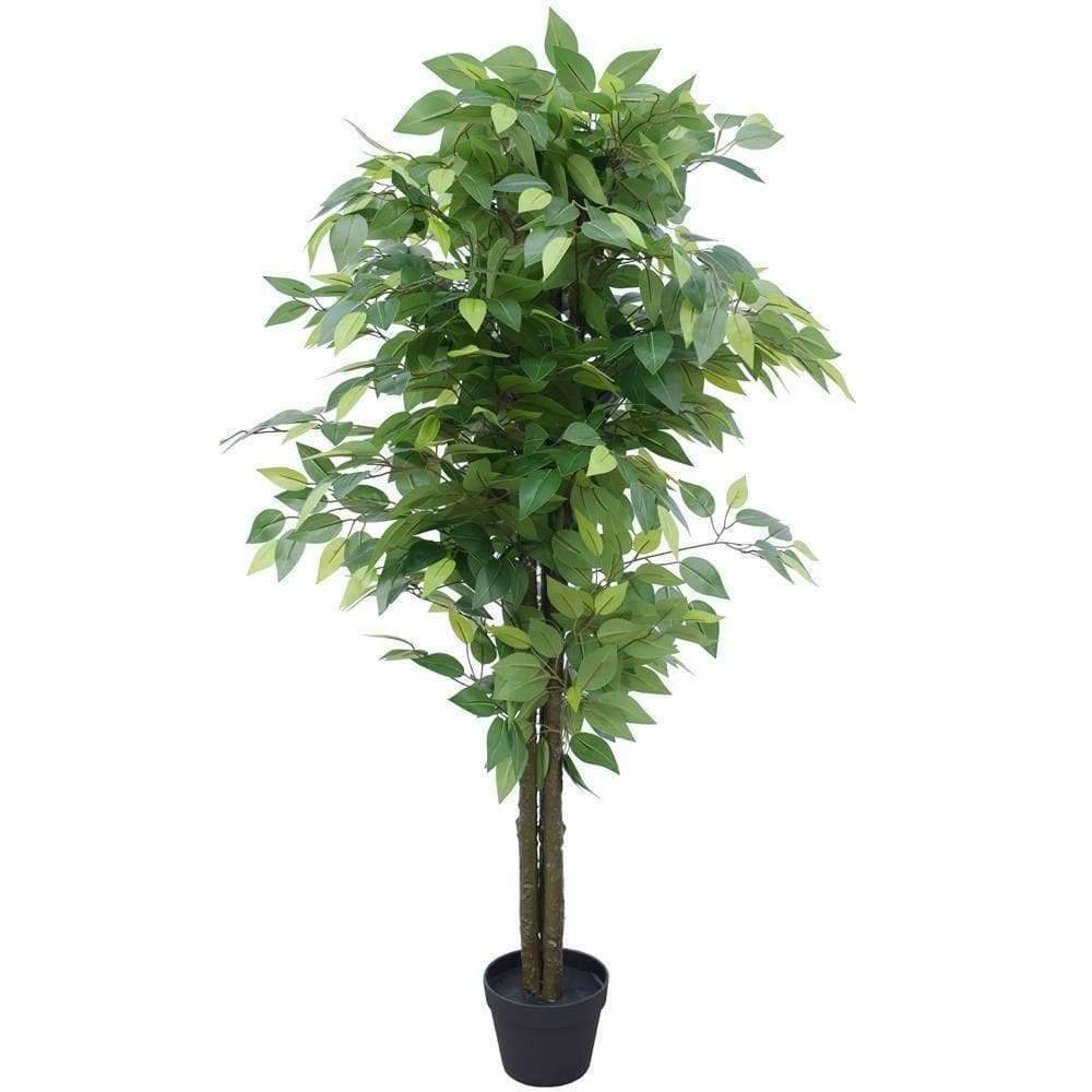 A 140cm tall bushy artificial ficus tree with a dark trunk, featuring lush green foliage, perfect for indoor decoration.