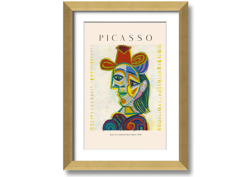 A beautifully framed canvas print of Picasso's Bust Of A Woman (Dora Maar), showcasing vibrant colors and intricate details.