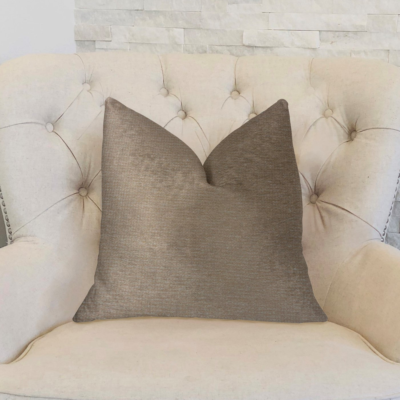 Café au lait brown and beige luxury throw pillow with elegant design and invisible zipper, handmade in the USA.