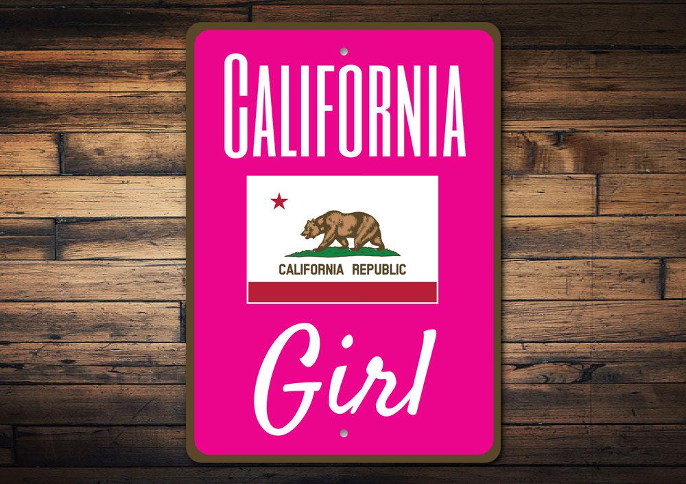 California Girl Sign made of high-quality aluminum, featuring vibrant colors and a stylish design, perfect for home decor.