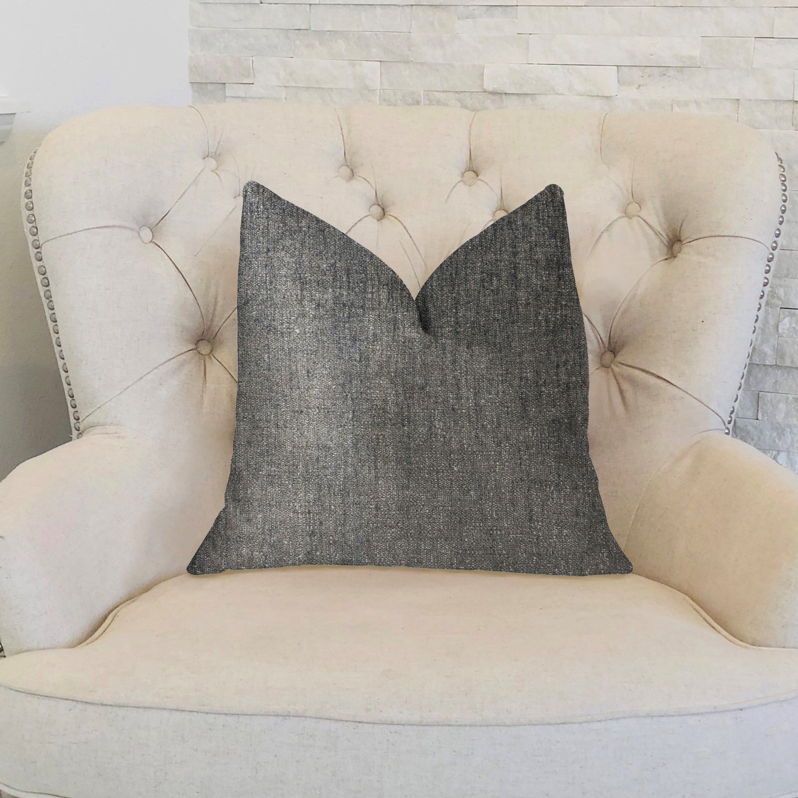 Cambridge Gray and Silver Luxury Throw Pillow featuring a soft fabric blend with an elegant design, showcasing its double-sided feature and invisible zipper.