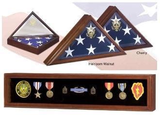 Capitol Flag and Display Case showcasing a 5' x 9.5' flag with a glass front and elegant wood finish.