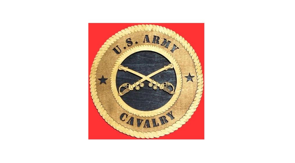 Handmade wooden Cavalry Wall Tribute plaque featuring a 3D design, honoring U.S. Cavalry veterans.