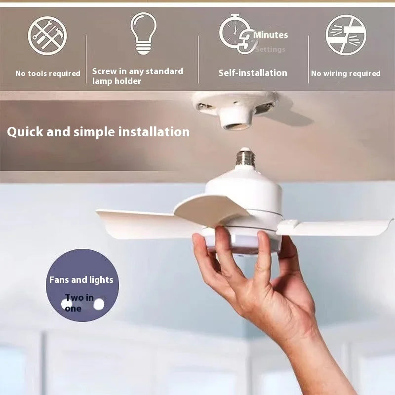 Ceiling Fan LED Light Socket Fan with Smart Remote Control, showcasing a sleek design and bright LED light.