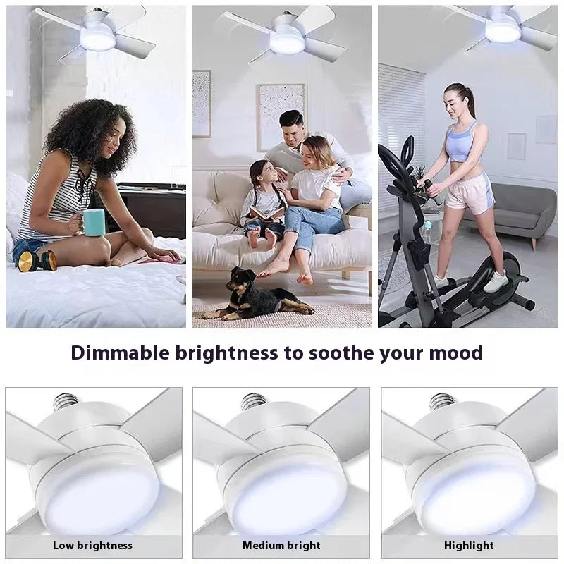 Ceiling Fan LED Light Socket Fan with Smart Remote Control, showcasing a sleek design and bright LED light.