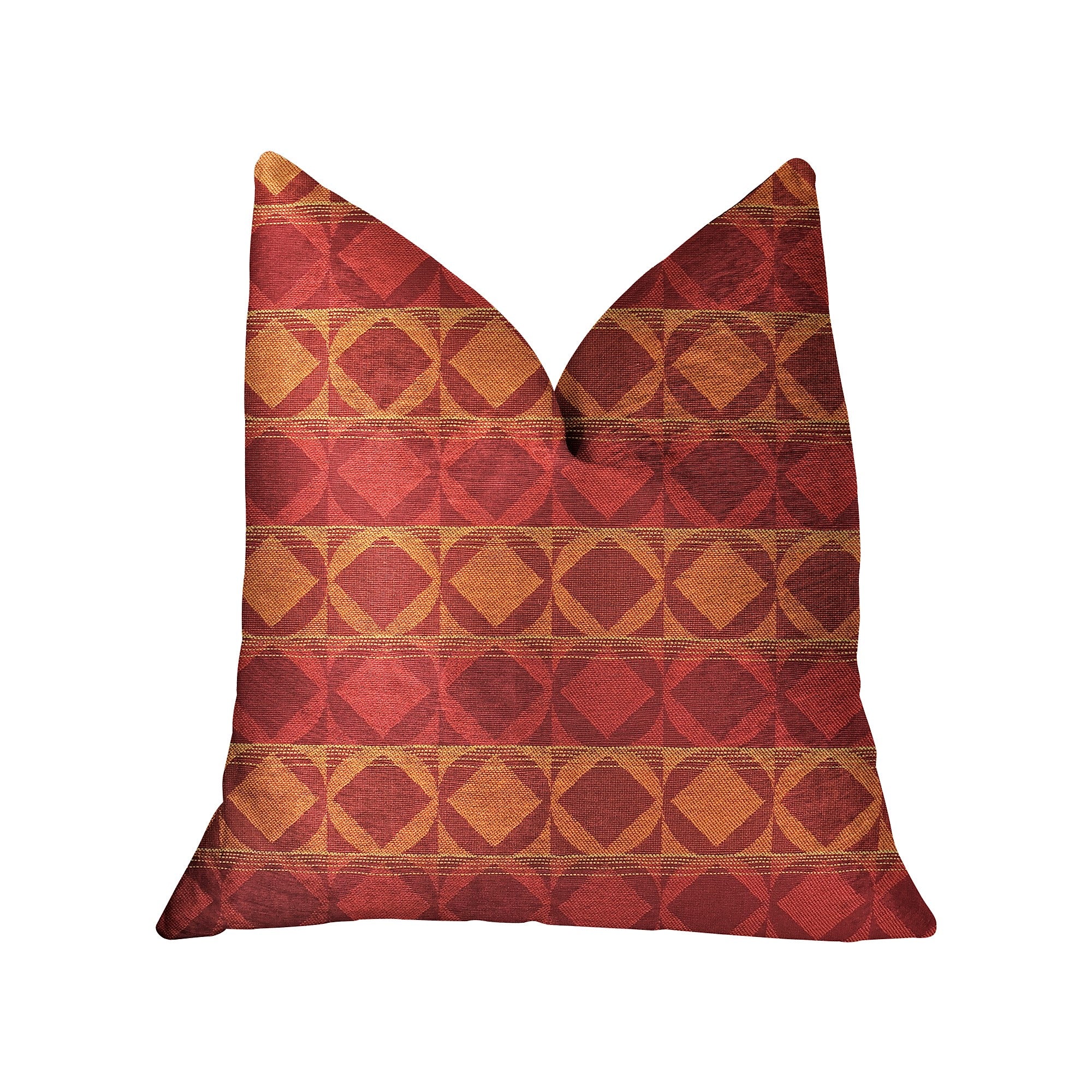 Celestial Red and Orange Luxury Throw Pillow featuring geometric pattern and invisible zipper, handmade in the USA.