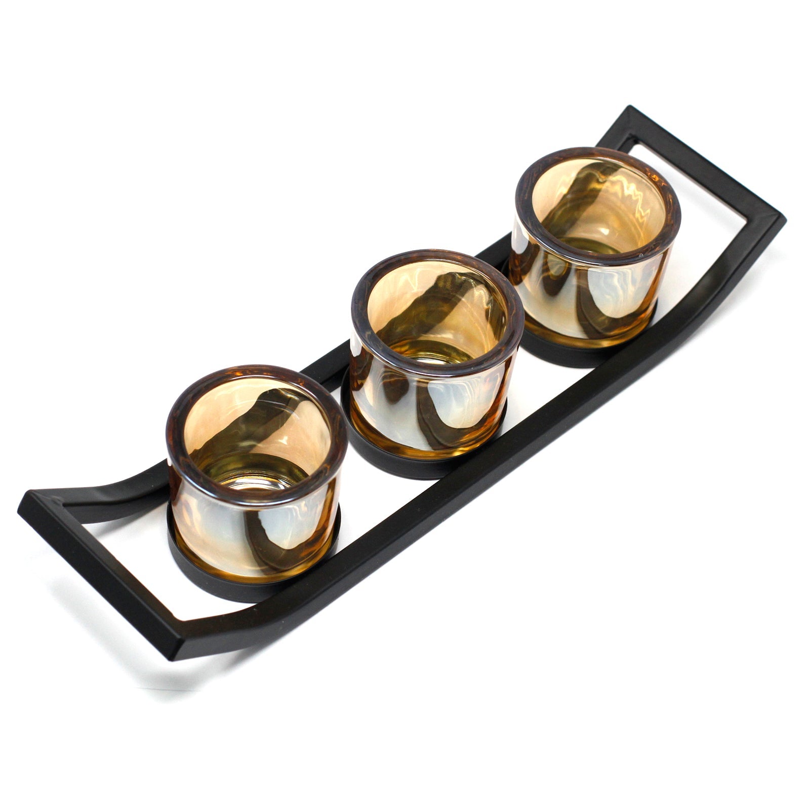 Elegant Centrepiece Iron Votive Candle Holder with three glass cups, perfect for creating a warm ambiance in any room.