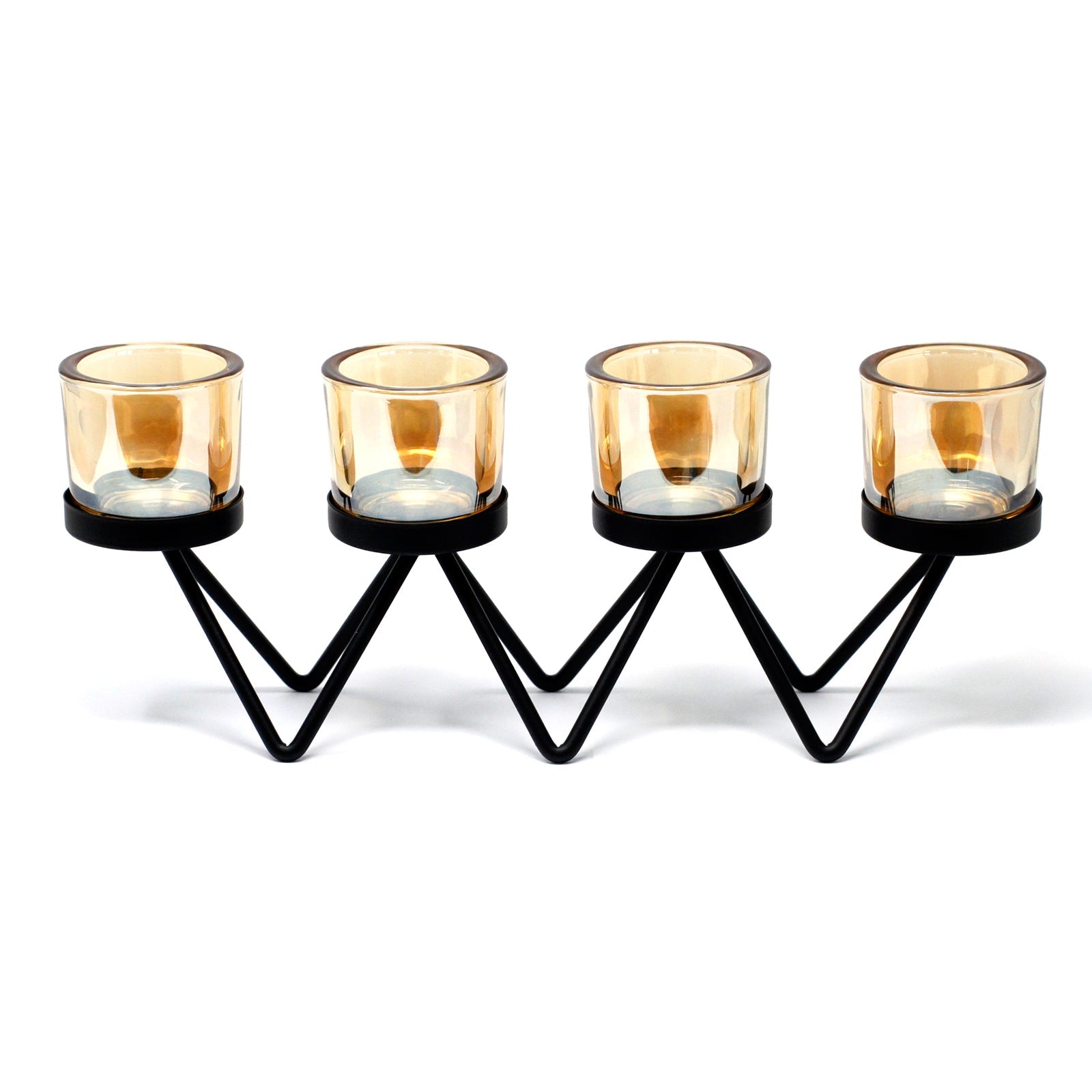 Centrepiece Iron Votive Candle Holder with 4 cups in a zig zag design, showcasing elegant iron craftsmanship.