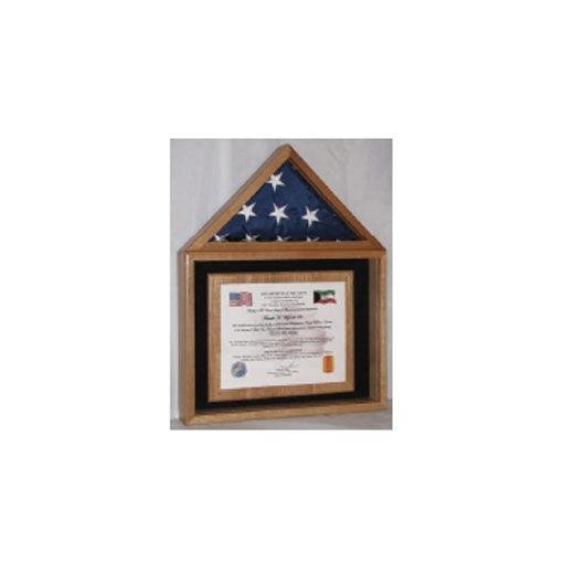 A beautifully crafted Certificate and American Flag Display Case showcasing an American flag and certificate, designed for military and sports memorabilia.