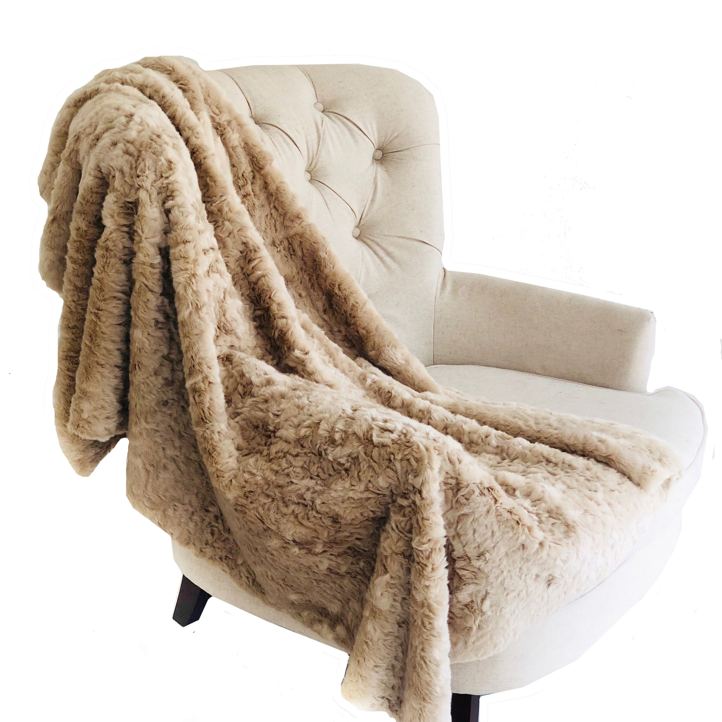Champagne Persian Chilla Faux Fur Handmade Luxury Throw, showcasing its plush texture and elegant color, perfect for home décor.