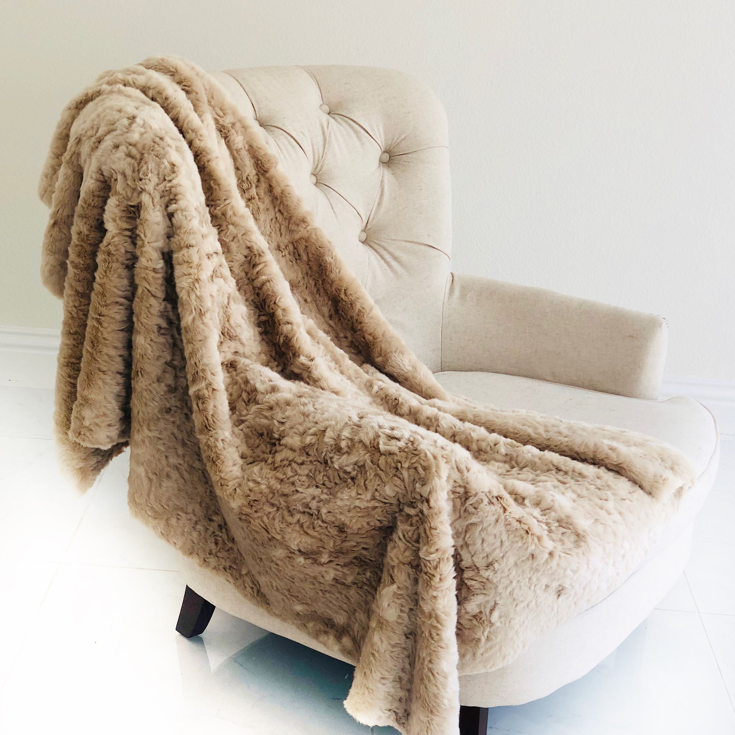 Champagne Persian Chilla Faux Fur Handmade Luxury Throw, showcasing its plush texture and elegant color, perfect for home décor.